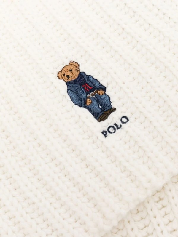 Polo Bear motif ribbed-knit scarf