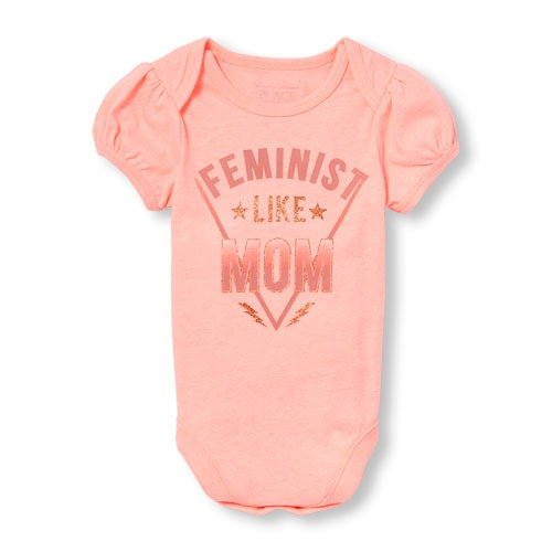 Baby Girls Short Sleeve Glitter 'Feminist Like Mom' Graphic Bodysuit