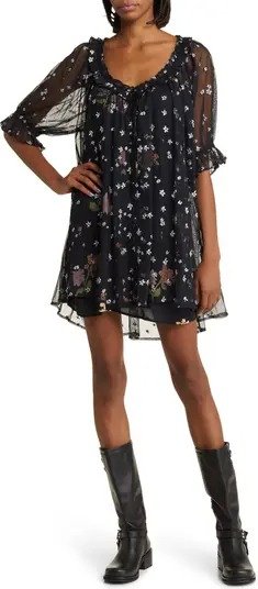 With Love Floral Embroidered Mesh Minidress
