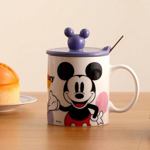 Miniso Disney`s 100th Anniversary Celebration Series Mickey Mouse Ceramic Cup with Lid And Spoon 360ml