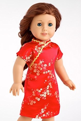 Asian Beauty - Asian Red and Gold Traditional Dress with Golden Shoes - Clothes Fits 18 Inch American Girl Doll (Doll Not Included)