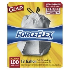 Glad Forceflex 防破裂厨房垃圾袋13加仑，100个