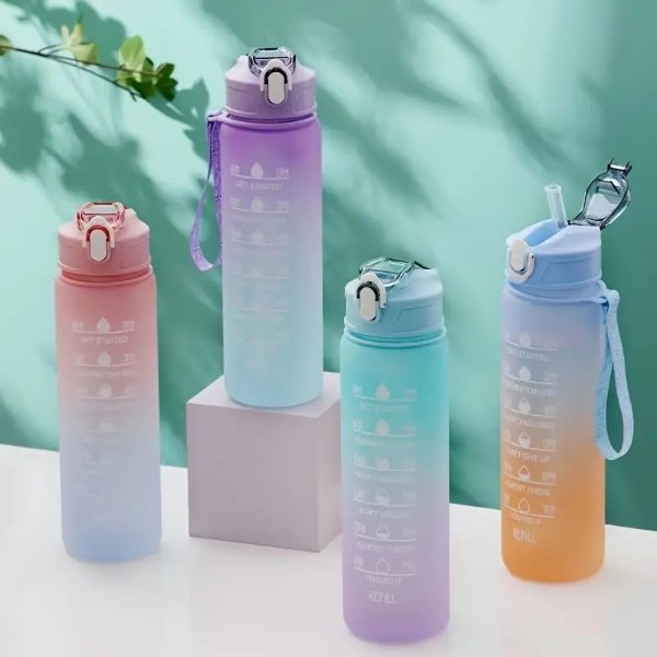 Temu 650ml Gradient Color Outdoor Sports Water Bottle With Time