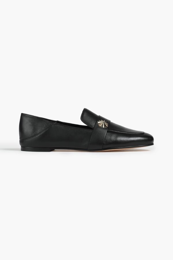 Embellished leather collapsible-heel loafers