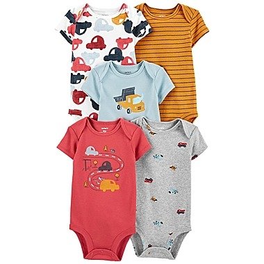 ® Size 12M 5-Pack Cars Short Sleeve Original Bodysuits in Blue | buybuy BABY