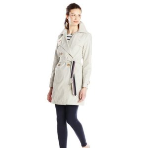 Tommy Hilfiger Women's Double-Breasted Trench Coat with Striped Belt