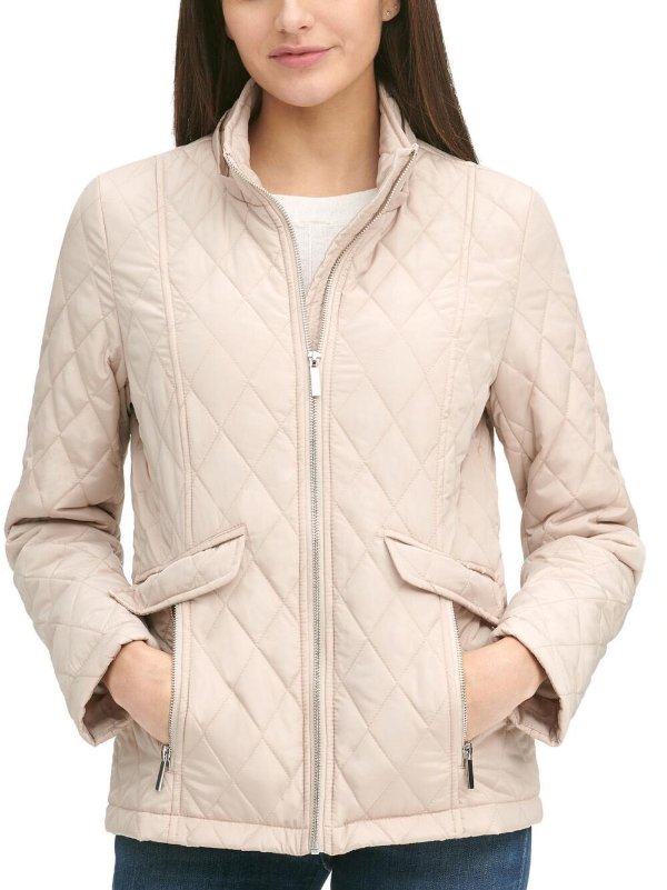 Hooded Quilt Coat w/ Front Zipper Pockets