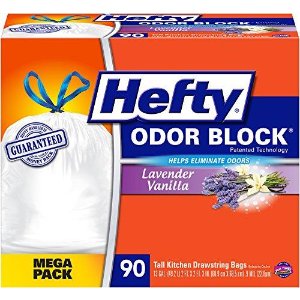 Hefty Odor Block Tall Kitchen Trash Bags, Scent Free, 90 Count