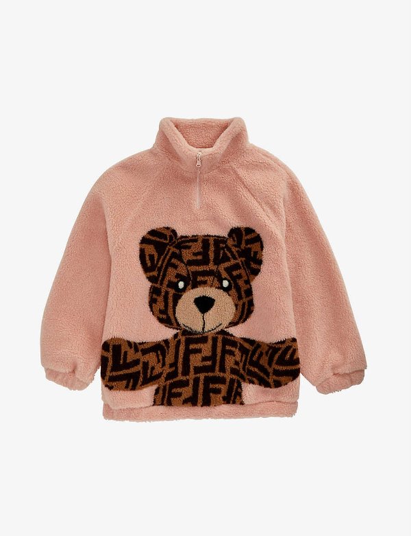 Bear-intarsia faux-fur sweatshirt 10-14 years