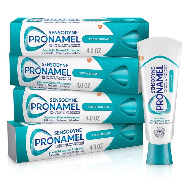 Sensodyne Pronamel Fresh Breath Enamel Toothpaste for Sensitive Teeth and Cavity Protection Fresh Wave - 4 Ounces x 4