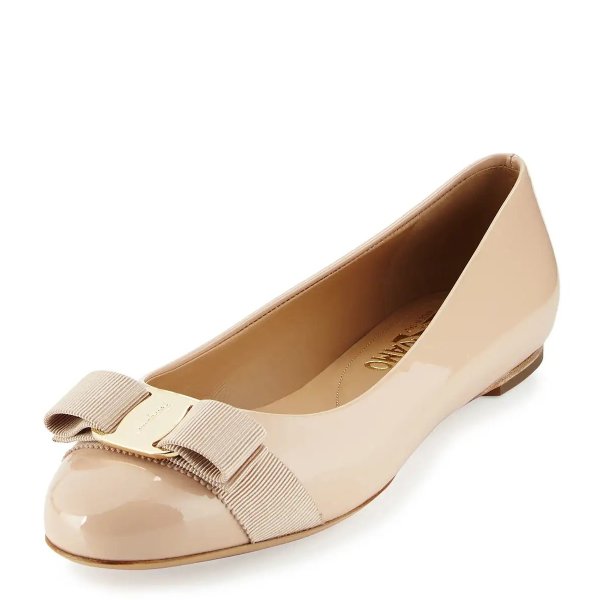 Varina Patent Leather Bow Flat, New Bisque