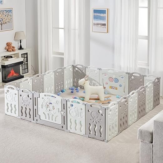 Baby Fence 22 Panel Baby playpen Folding Play Pen Kids Activity Center Safety Play Yard Home Adjustable Shape Free Combination Portable Design for Indoor Outdoor Use (Grey, 22 Panel)
