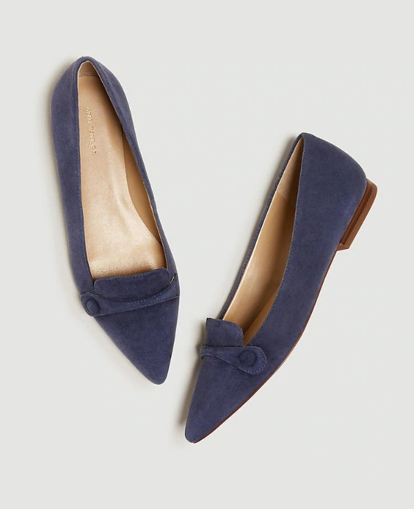 January Suede Button Flats | Ann Taylor
