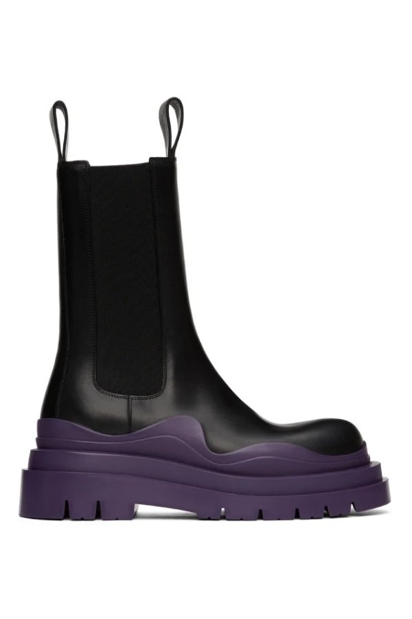 Black & Purple Tire Chelsea Boots