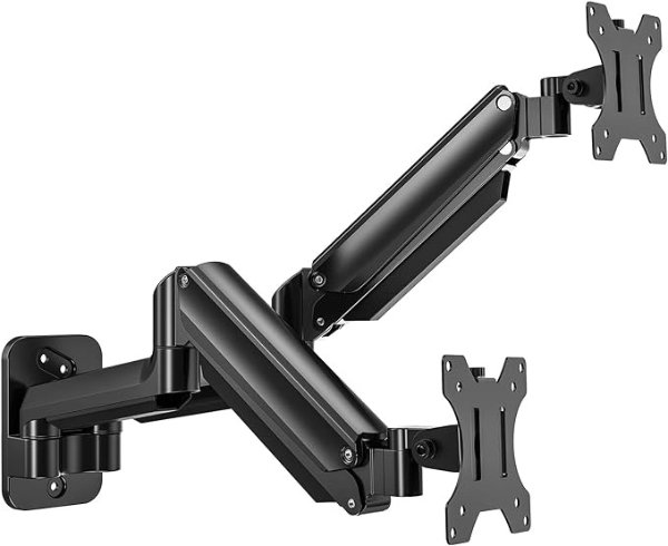 ErGear Dual Monitor Wall Mount, Gas Spring Monitor Arm for 2 Screen Max 32inch 18lbs Fully Motion Adjustable Computer Monitor Wall Mount Stand VESA Wall Monitor Mount Stand Holder 75x75/100x100mm