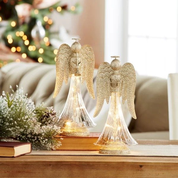 2 Piece 11.5" H LED Lit Angel with 6 Hr Timer Glass Set2 Piece 11.5" H LED Lit Angel with 6 Hr Timer Glass SetProduct OverviewRatings & ReviewsQuestions & AnswersShipping & ReturnsMore to Explore