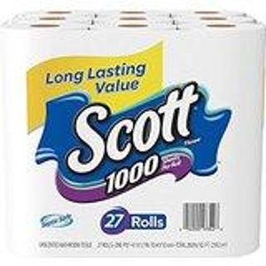 Scott 1000 35532 Bath Tissue, One-Ply, 1000 Sheet Rolls (27 Count)