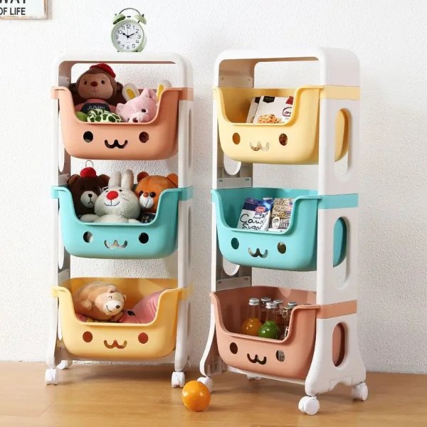 Kids Toy Storage Shelf Plastic Front Open 4 Layers Baby Small Toy