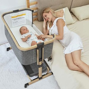 史低价：AMKE 2合1儿童高度可调节婴儿摇篮，婴儿床边床