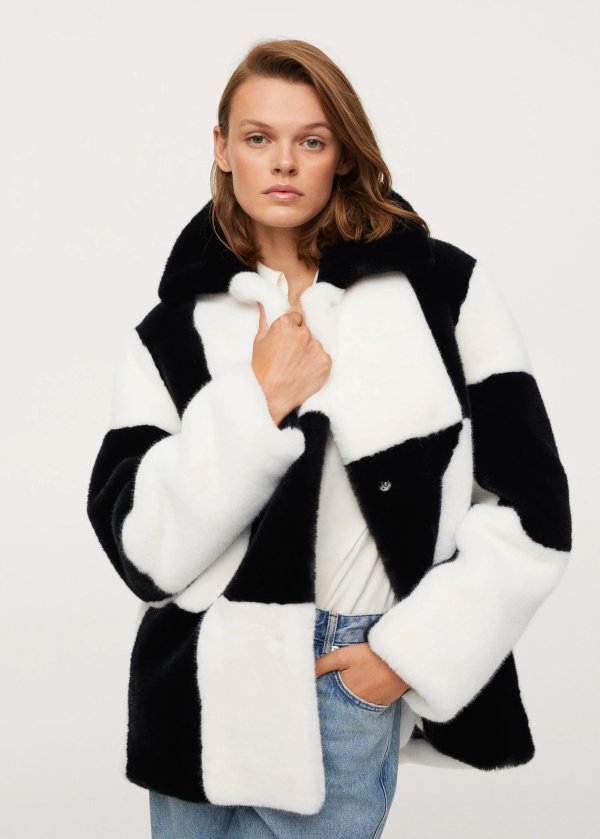 Checked faux fur coat - Women | Mango USA