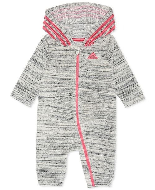 Baby Girls Heathered Velour Hooded Coverall