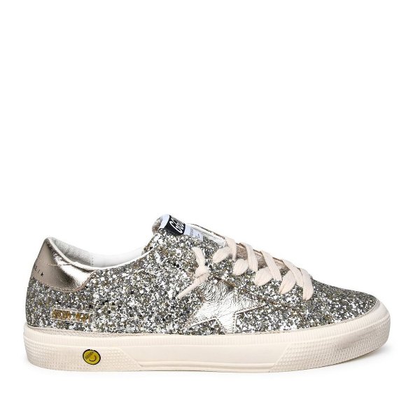 Glitter-Detailed Round Toe Sneakers
