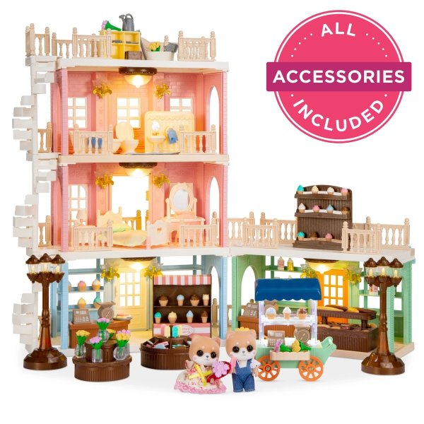 Tiny Critters Deluxe Cottage Dollhouse Mansion Pretend Play Toy Playset