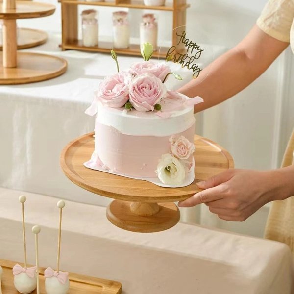 1pc Bamboo Cake Stand, Modern Wood Grain Pattern Cake Holder For Home | SHEIN USA