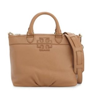 Tory Burch Stacked-T Small Satchel Bag, Bark @ Neiman Marcus