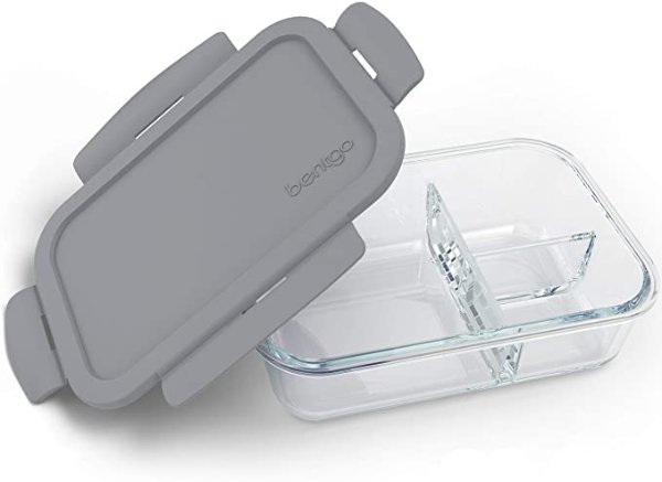 Glass (Gray) – Leak-Proof, 3-Compartment Oven-Safe Glass Lunch Container