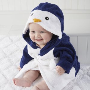 Baby Aspen, Wash & Waddle Penguin Hooded Spa Robe, Blue/White, 0-9 Months