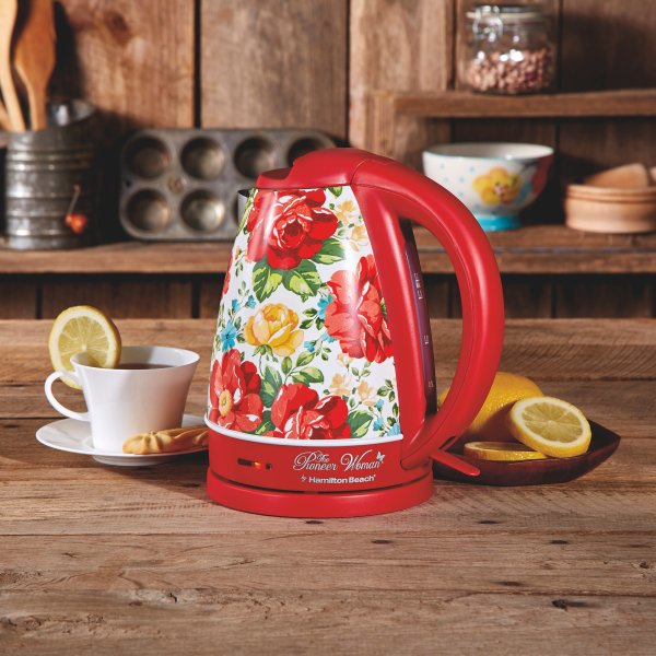 Pioneer Woman 1.7 Liter Electric Kettle Red/Vintage Floral | Model# 40970 by Hamilton Beach