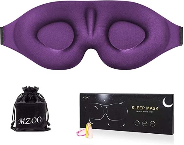 Sleep Eye Mask for Men Women, 3D Contoured Cup Sleeping Mask & Blindfold, Concave Molded Night Sleep Mask, Block Out Light, Soft Comfort Eye Shade Cover for Travel Yoga Nap, Purple