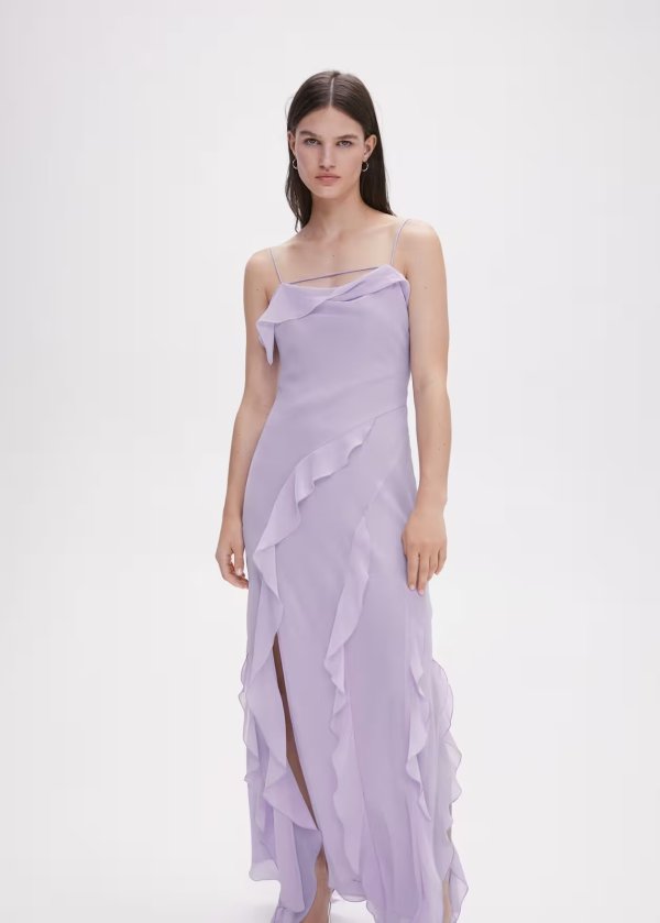 紫色荷叶边连衣裙