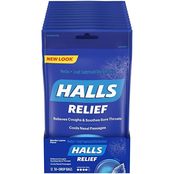 Hall's Relief Mentho-Lyptus Flavor Cough Drops, 12 Bags (360 Total Drops)