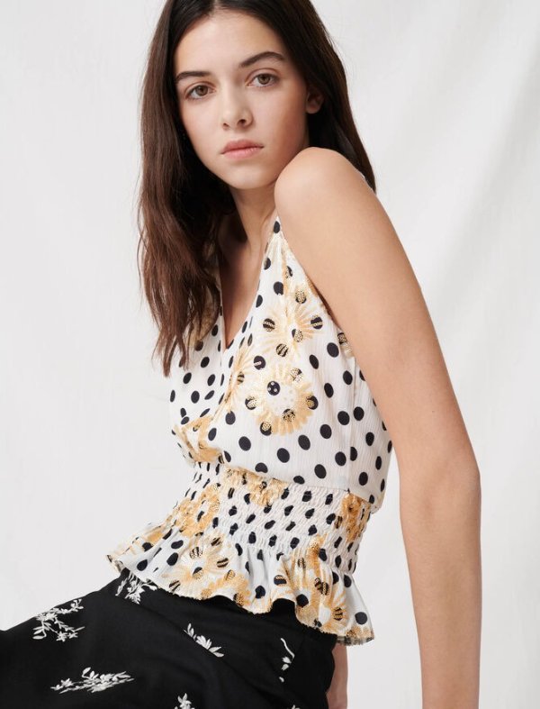220LULA Polka dot top embroidered with sequins