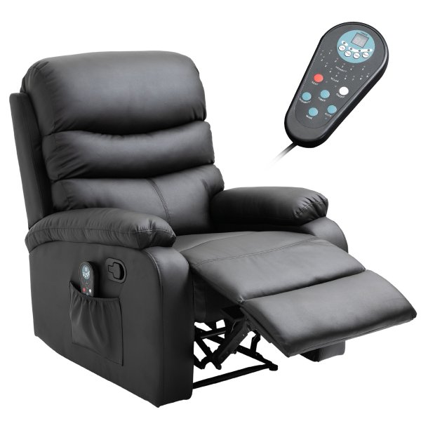 HOMCOM Manual Massage Recliner Chair with Heat and Remote Control 8 Massaging Points PU Leather - Black, Recliners | Aosom