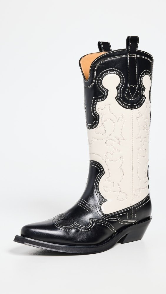 Mid Shaft Embroidered Western Boots Bicolor