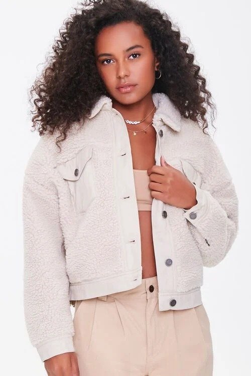 Faux Shearling Button-Front Jacket