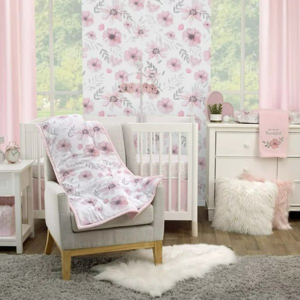 Little Love by NoJo Beautiful Blooms Pink 3 Piece Crib Bedding Set