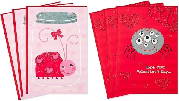 Valentines Day Cards Assortment for Kids, 6 Valentine's Day Cards with Envelopes (Ladybug and Spider)