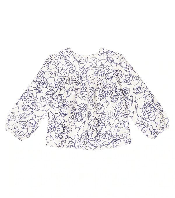 Floral-print linen and cotton blouse