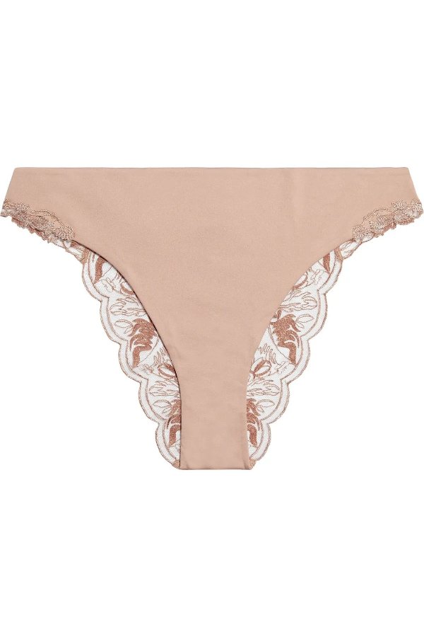 Beatrice stretch-jersey and embroidered tulle low-rise briefs