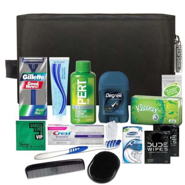 Convenience Kits International Men's Premium 15 Piece Travel Kit in Reusable Toiletry Zippered Bag, TSA Compliant, Featuring Men's Essentials