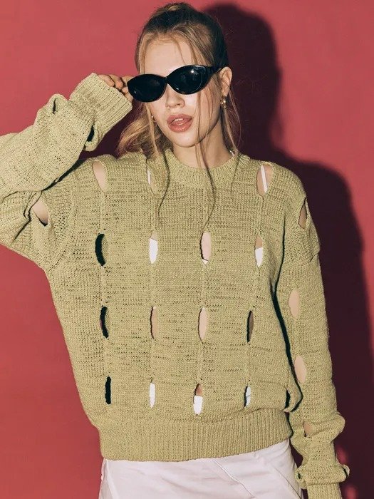Cut-Out Cotton Sweater (Green)