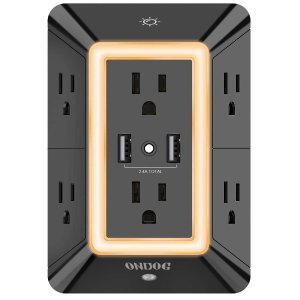 ONDOG Surge Protector with 6-Outlet Extender and 2 USB Ports and Night Light