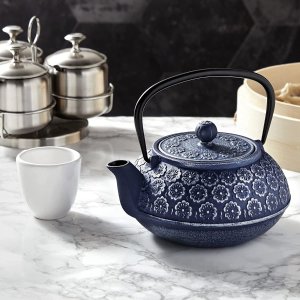 Juvale 蓝色铸铁中式茶壶 34oz 带不锈钢茶漏