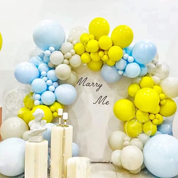 Yellow Blue Balloon Arch Garland Kit-Macaron Blue Balloon Yellow Balloon 135Pcs for Gender Reveal,Birthday,Baby Shower,Christmas Party Decoration.