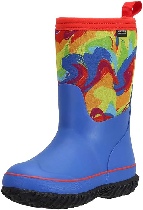 Kids Waterproof Insulated Rubber Neoprene Rain Boots with Easy On Rainboot for Youth