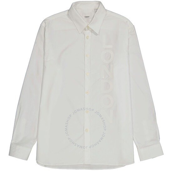 Men's White Cotton Oxford London Print Oversized Shirt
